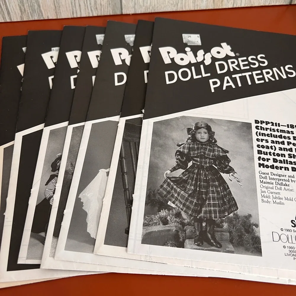 Lot of 7 Poinsetta Doll Dress Patterns Scott Publications Doll Crafter Vintage